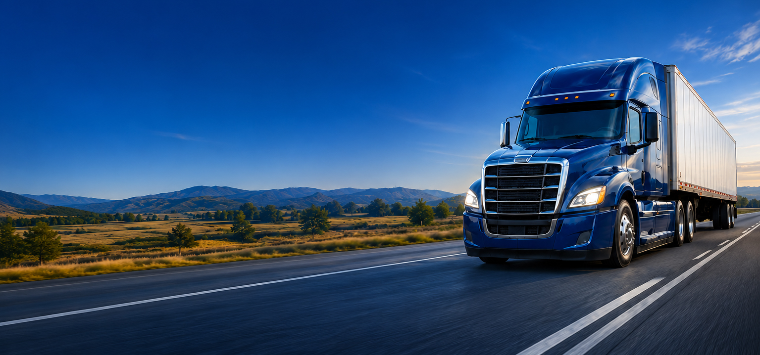 Blue truck driving on highway